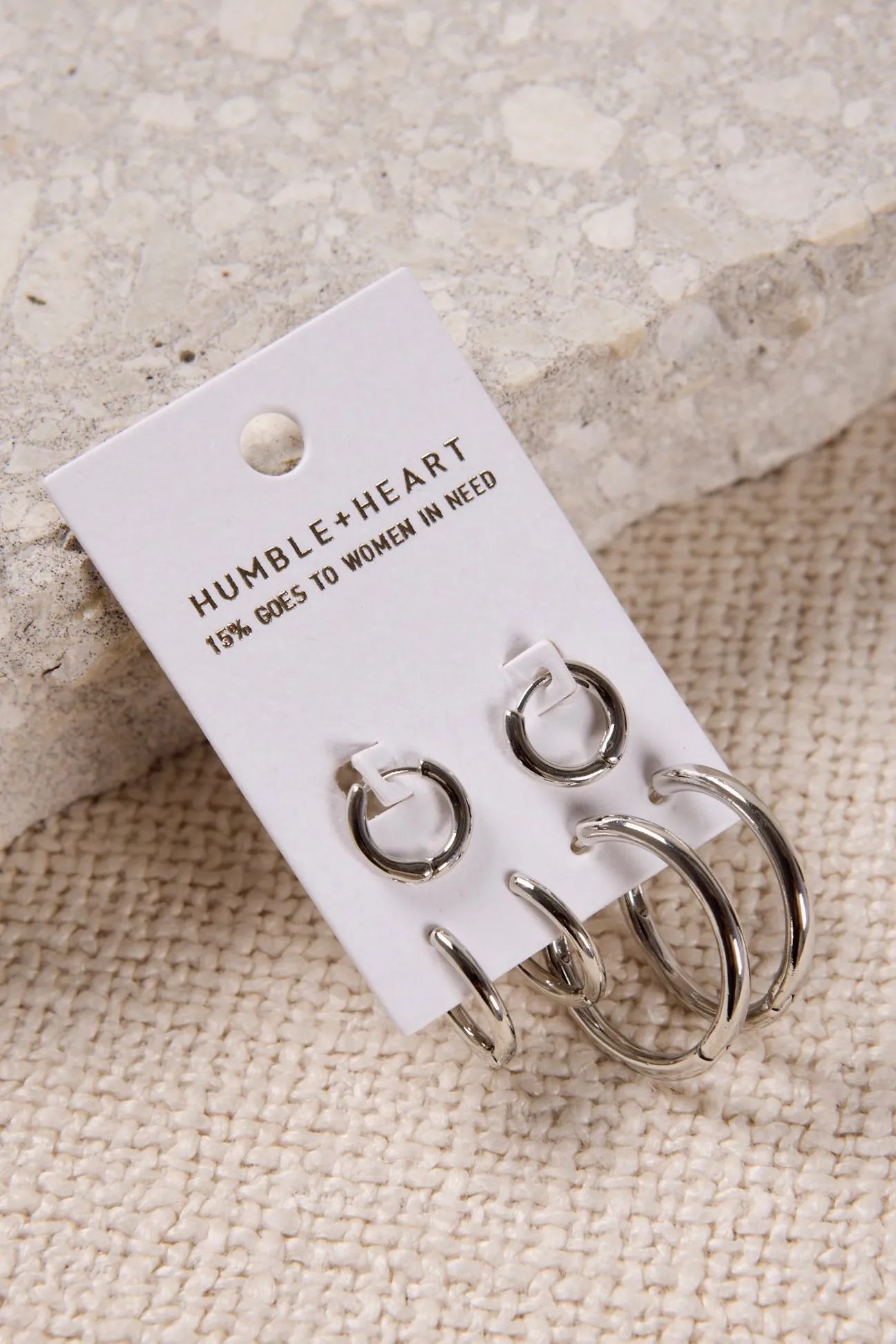 Humble + Heart Triple Hoop Set EOL Rhodium Earrings