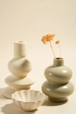 Flo's Home Triple Stacked Matt Ivory 16cm Taper Candle Holder