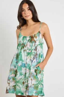 Love Lulu Tropic Jungle Strappy Tiered Mini Dress