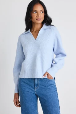 Among the Brave Truth Ice Blue Collar Chunky Knit Jumper