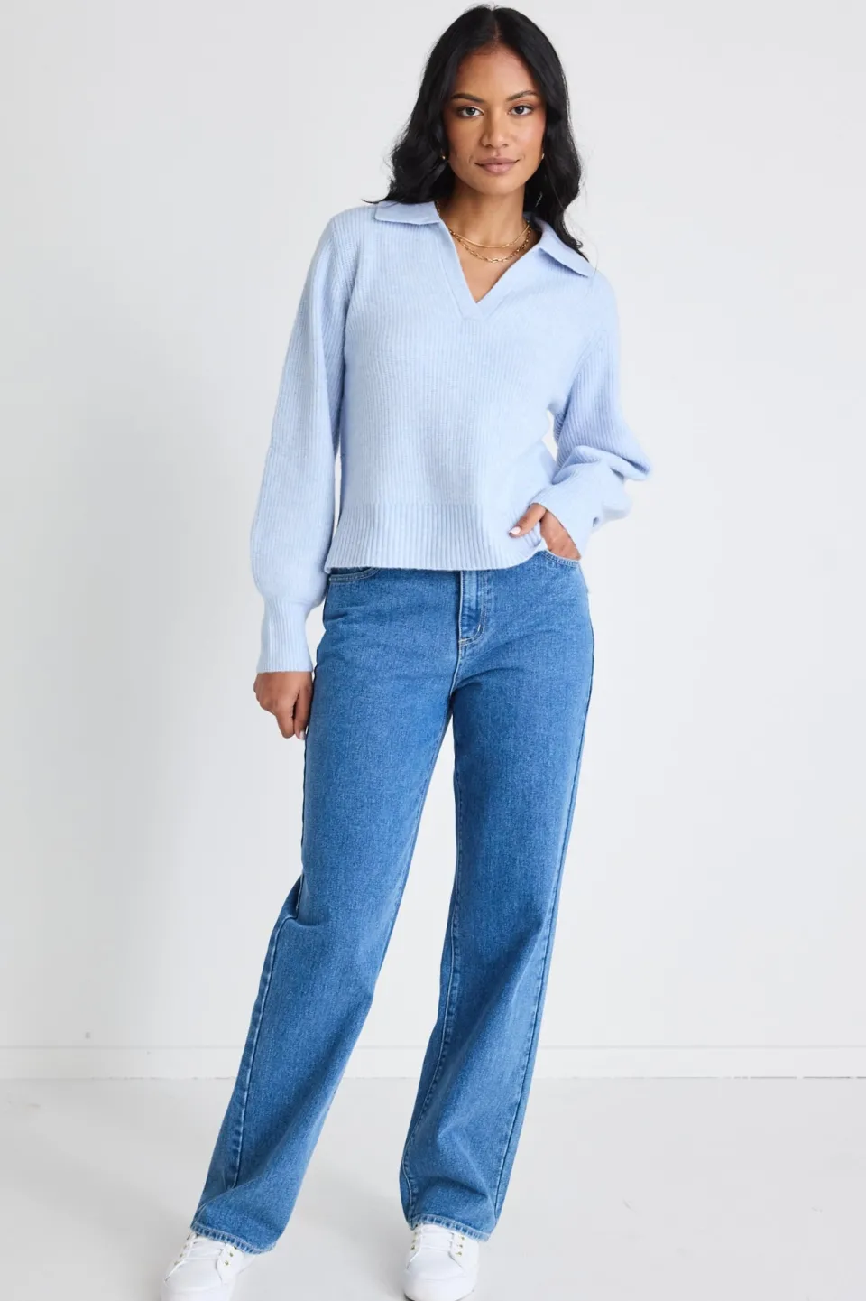 Among the Brave Truth Ice Blue Collar Chunky Knit Jumper