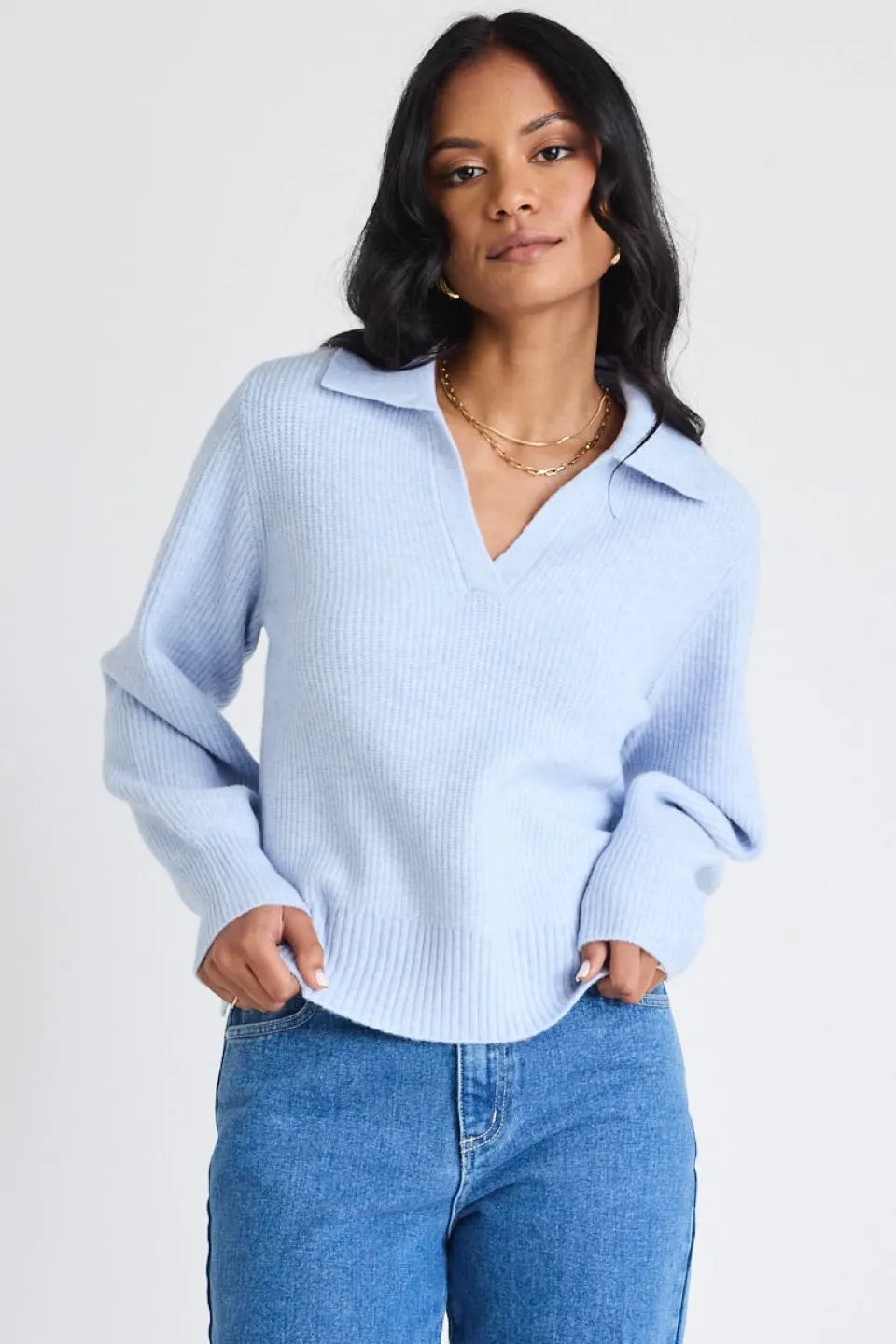 Among the Brave Truth Ice Blue Collar Chunky Knit Jumper