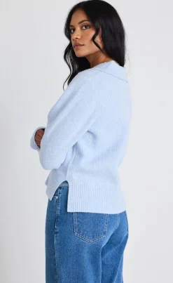 Among the Brave Truth Ice Blue Collar Chunky Knit Jumper