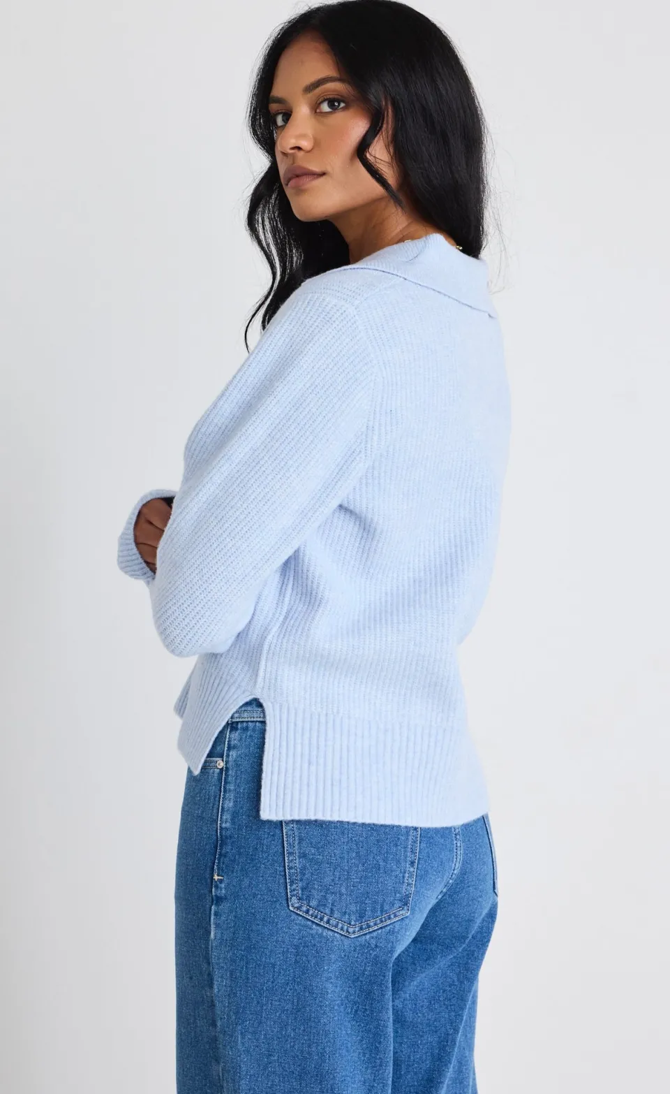 Among the Brave Truth Ice Blue Collar Chunky Knit Jumper