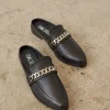 Solsana Tuesday Silver Chain Black Leather Slide