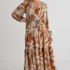 Among the Brave Twilight Rust Floral LS Tiered Maxi Dress