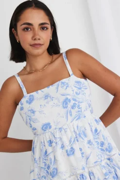 Ivy + Jack Universe Blue Floral Tie Back Tiered Strappy Maxi Dress