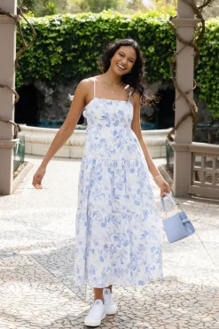Ivy + Jack Universe Blue Floral Tie Back Tiered Strappy Maxi Dress