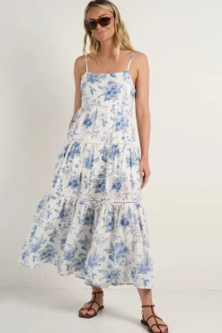 Ivy + Jack Universe Porcelain Print Tie Back Strappy Maxi Dress