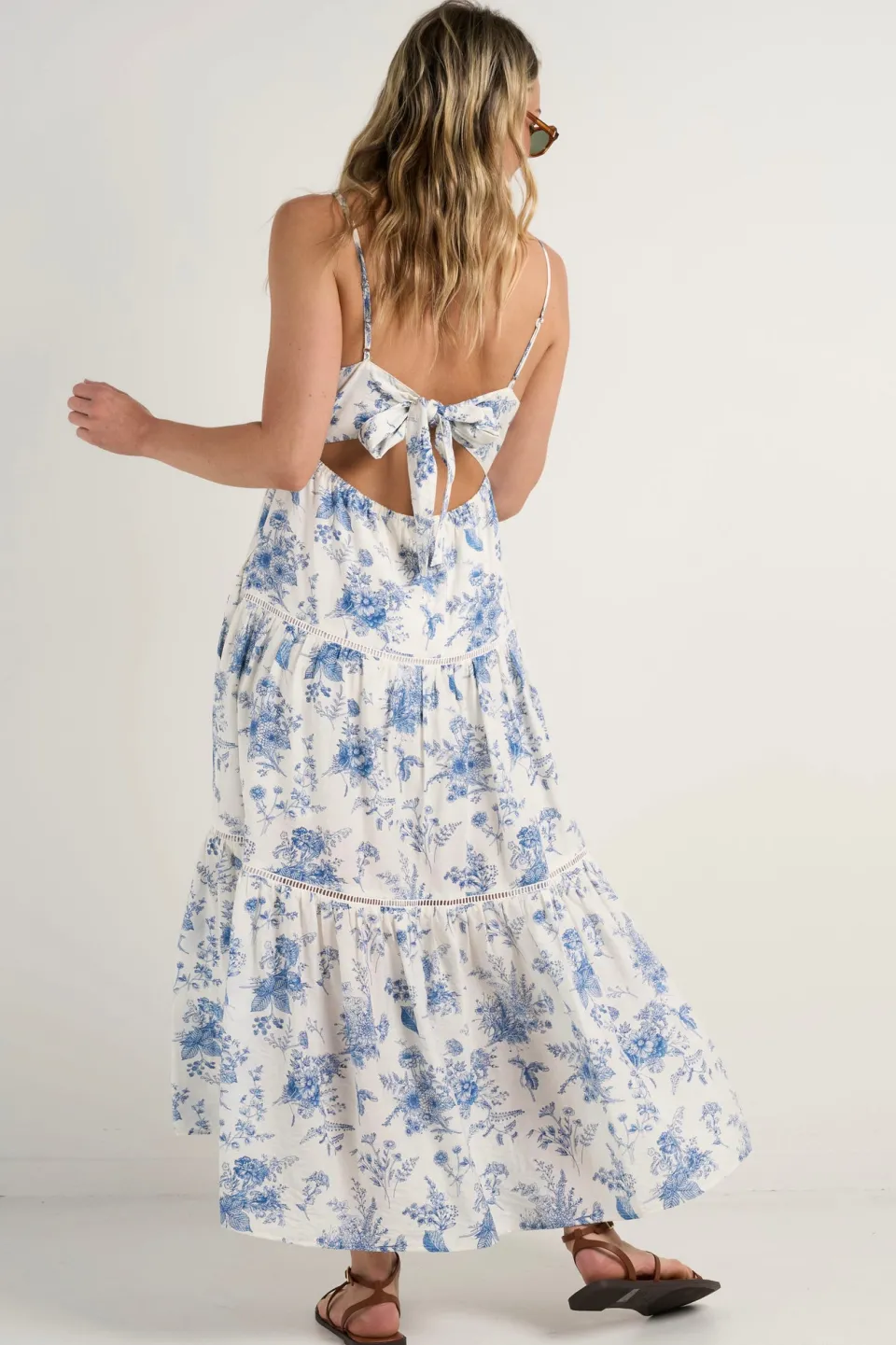 Ivy + Jack Universe Porcelain Print Tie Back Strappy Maxi Dress