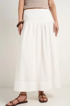 Among the Brave Unwind Ivory Shirred Back Tiered Maxi Skirt