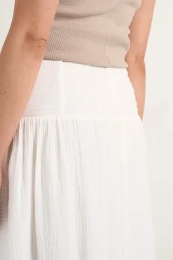 Among the Brave Unwind Ivory Shirred Back Tiered Maxi Skirt