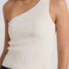 Stories be Told Urban Cream One Shoulder Rib Knit Top