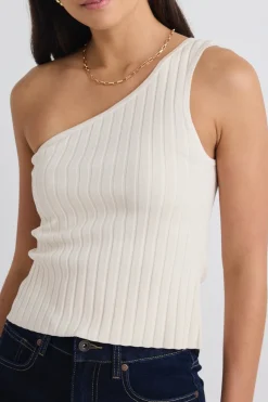 Stories be Told Urban Cream One Shoulder Rib Knit Top