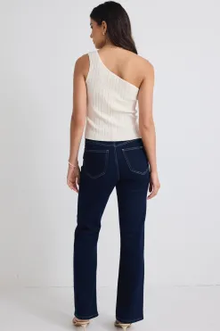 Stories be Told Urban Cream One Shoulder Rib Knit Top