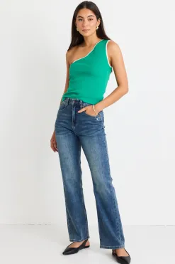 Stories be Told Urban Green One Shoulder Knit Top