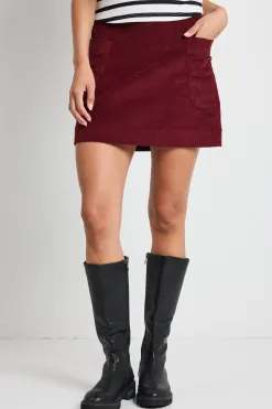 Among the Brave Valid Burgundy Cord Mini Skirt