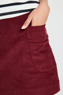 Among the Brave Valid Burgundy Cord Mini Skirt