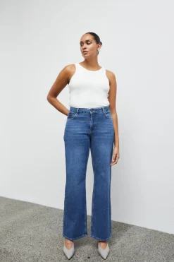 Pulz Jeans Vega Medium Blue High Wide Jean