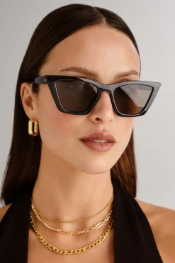 Le Specs Velodrome Black Cat Eye Brown Mono Lens Sunglasses