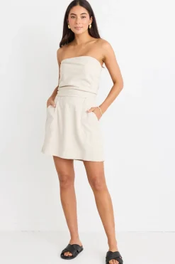 Love Lulu Verve Natural Pocket Front Linen Blend Mini Skirt