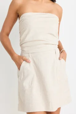 Love Lulu Verve Natural Pocket Front Linen Blend Mini Skirt