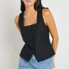 RE:UNION Label Viaduct Black Linen Viscose Sleeveless Vest Top