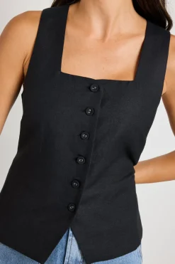 RE:UNION Label Viaduct Black Linen Viscose Sleeveless Vest Top