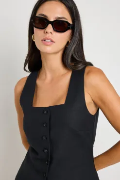 RE:UNION Label Viaduct Black Linen Viscose Sleeveless Vest Top