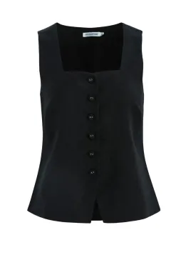 RE:UNION Label Viaduct Black Linen Viscose Sleeveless Vest Top