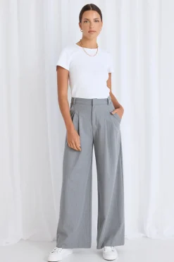 Stories be Told Vice Grey Pinstripe Pleat Front Manstyle Wide Leg Pant