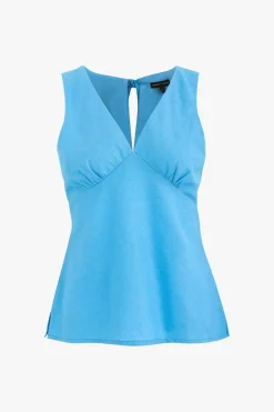 Among the Brave Vienna Mid Blue Linen Viscose V Neck Sleeveless Top