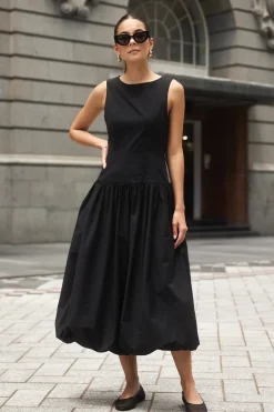 Stories be Told Vigour Black Structured Bubble Midi Dress