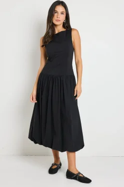 Stories be Told Vigour Black Structured Bubble Midi Dress
