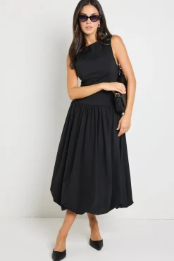 Stories be Told Vigour Black Structured Bubble Midi Dress