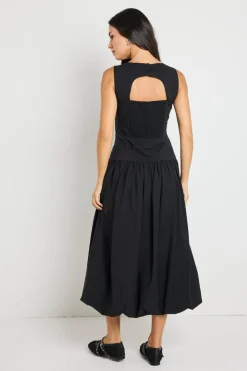 Stories be Told Vigour Black Structured Bubble Midi Dress