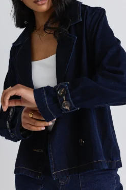 Among the Brave Western Indigo Cropped Denim Trench Coat