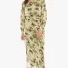 Leila + Luca Whimsical Khaki Smudge LS Midi Dress
