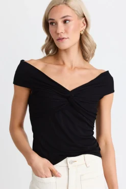 Stories be Told Whiskey Black Stretch Twist Front Top