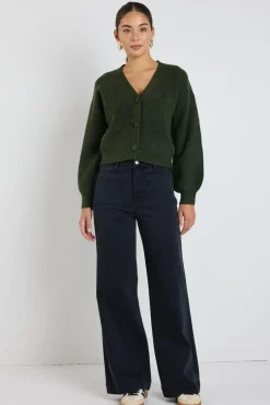 Among the Brave Wholesome Dark Khaki Chunky Knit Cardigan