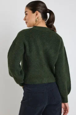 Among the Brave Wholesome Dark Khaki Chunky Knit Cardigan