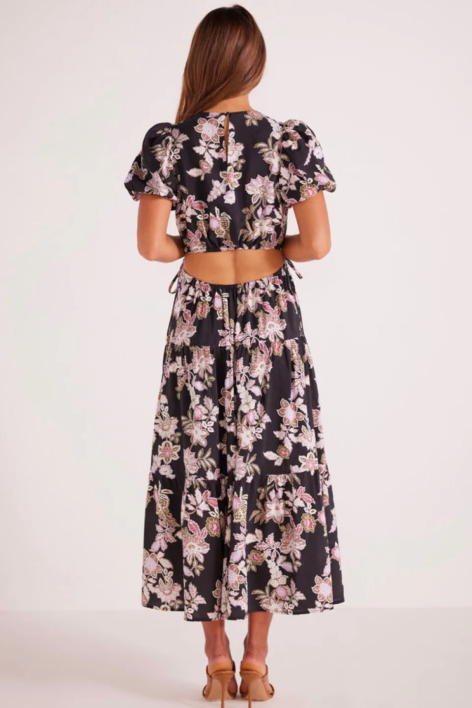 Mink Pink Willow Black Floral SS Midi Dress