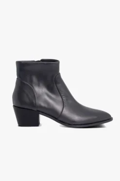 Nude Willow Black Leather Ankle Boot With Side Zip