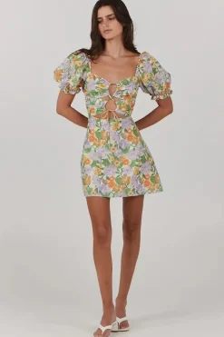 Charlie Holiday Willow Springtime Green Floral Mini Dress