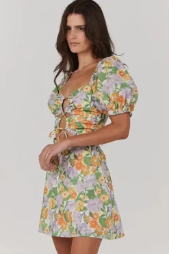 Charlie Holiday Willow Springtime Green Floral Mini Dress