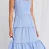 Among the Brave Worthy Powder Blue Shirred Tiered Strappy Maxi Dress