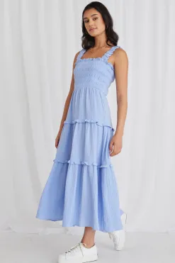 Among the Brave Worthy Powder Blue Shirred Tiered Strappy Maxi Dress