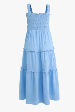 Among the Brave Worthy Powder Blue Shirred Tiered Strappy Maxi Dress
