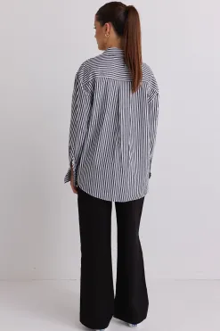 Stories be Told You Got This Black Stripe Poplin Oversized Shirt