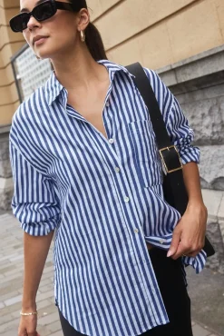 Stories be Told You Got This Blue Stripe Cotton Oversized Shirt